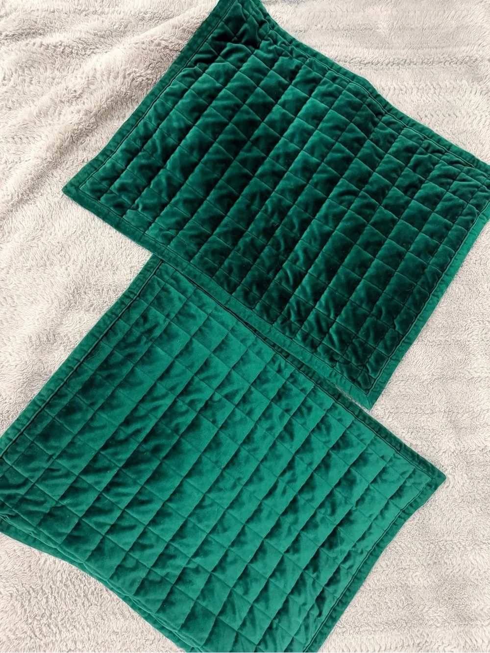 Queen Quilted Velour Pillow Shams in Emerald Green